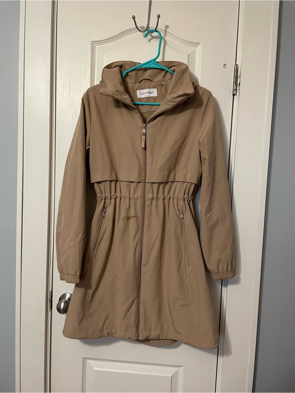 Calvin Klein Women’s Tan Hooded Anorak Raincoat Size SP